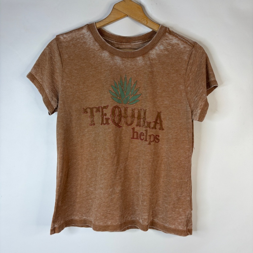 Idyllwind Tequila Helps Graphic Tee Women Medium Brown Acid Wash Short Sleeve